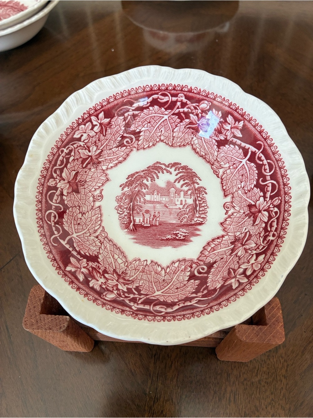 VTG Mason’s Vista Pink Red Ironstone Transferware Fruit / Berry Bowl, 5 3/8 inch